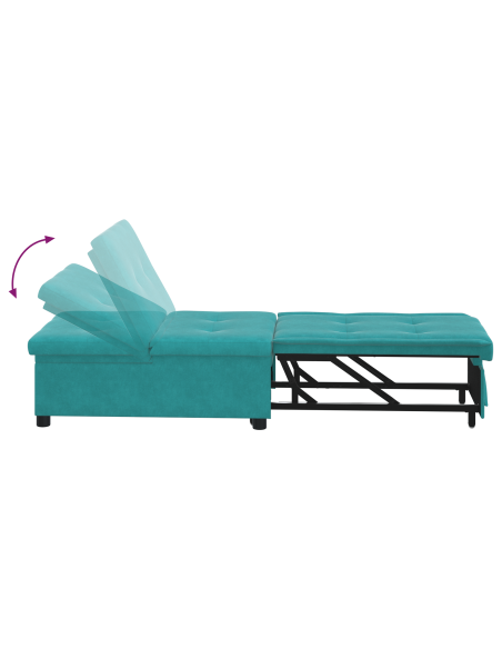 Divano Letto 3-in-1 Design Estraibile Turchese in Velluto