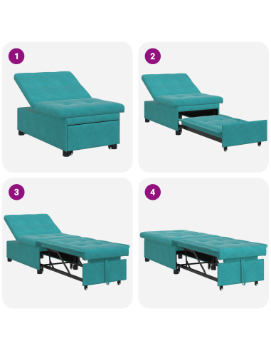 Divano letto Turchese 194 x 67 x 82 cm Velluto