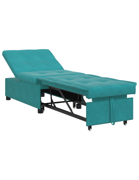 Divano Letto 3-in-1 Design Estraibile Turchese in Velluto