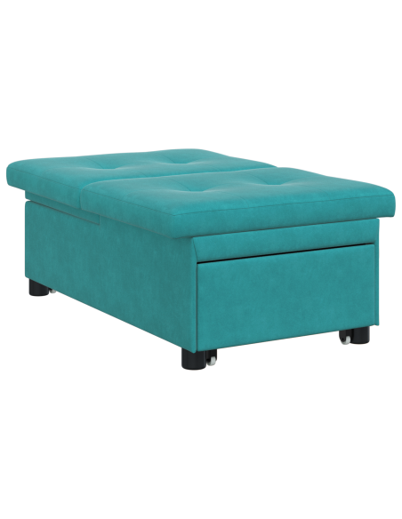 Divano Letto 3-in-1 Design Estraibile Turchese in Velluto
