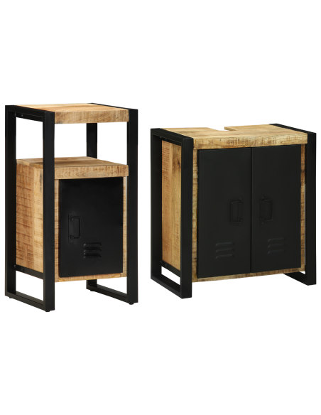 Set di mobili per il bagno 2 pcs Legno di mango solido e grezzo