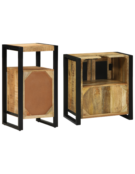 Set di mobili per il bagno 2 pcs Legno di mango solido e grezzo