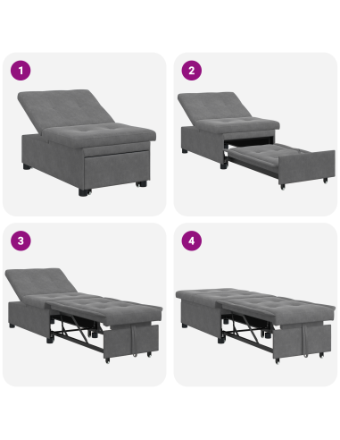 Divano Letto Estraibile Grigio scuro 194 x 67 x 82 cm