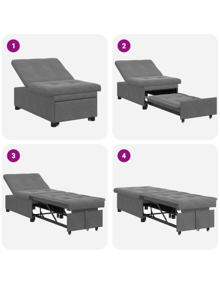 Divano Letto Estraibile Grigio scuro 194 x 67 x 82 cm