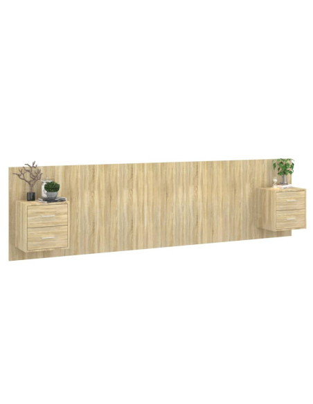 Testiera Letto con Armadietti Legno Multistrato Rovere Sonoma