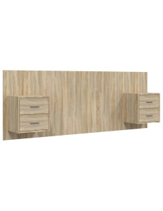 Testiera Letto con Comodini in Legno Multistrato Rovere Sonoma 2