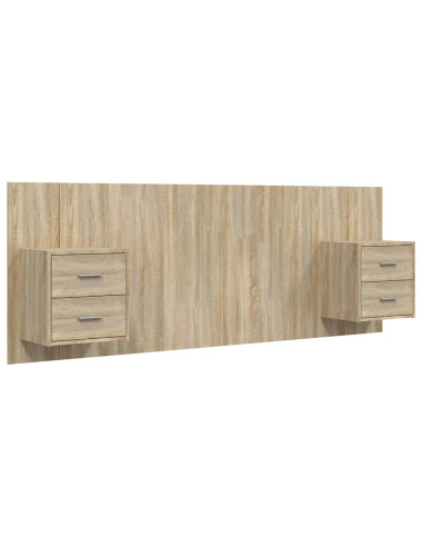 Testiera Letto con Comodini in Legno Multistrato Rovere Sonoma