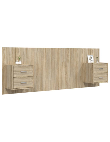 Testiera Letto con Comodini in Legno Multistrato Rovere Sonoma