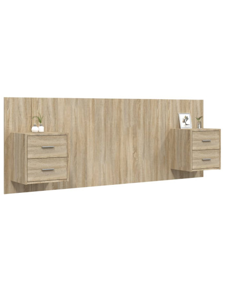 Testiera Letto con Comodini in Legno Multistrato Rovere Sonoma