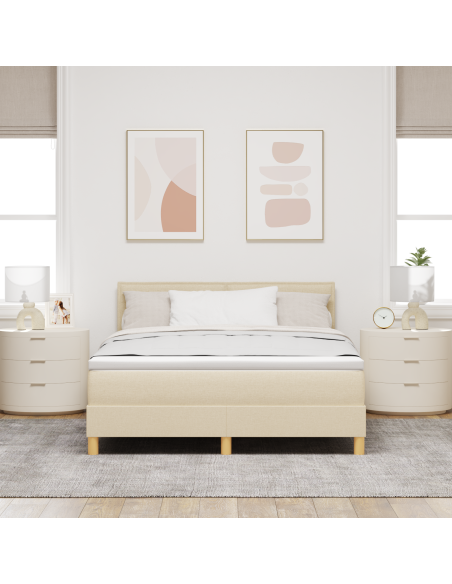 Letto a Sorgente LED con materasso Crema 160 x 200 cm Tessuto