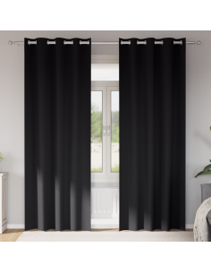 Tende Blackout con Anelli 2 pcs Nero 260 x 140 cm Poliestere