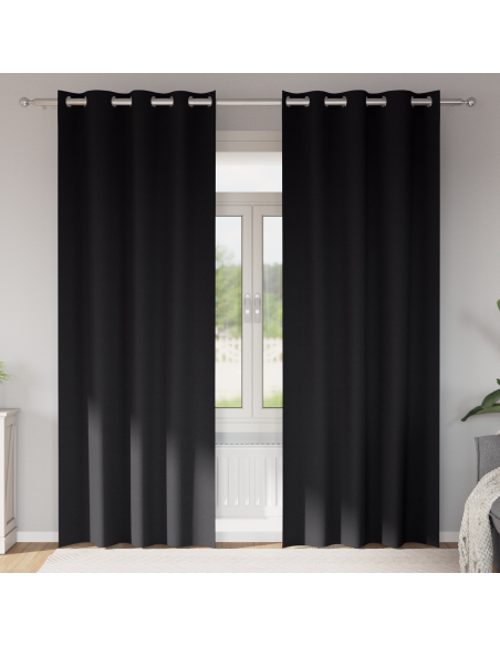 Tende Blackout con Anelli 2 pcs Nero 260 x 140 cm Poliestere