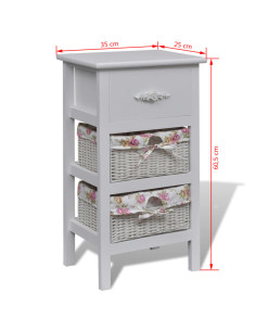 Armadio con 1 Cassetto e 2 Cestini Bianco in Legno di Paulownia