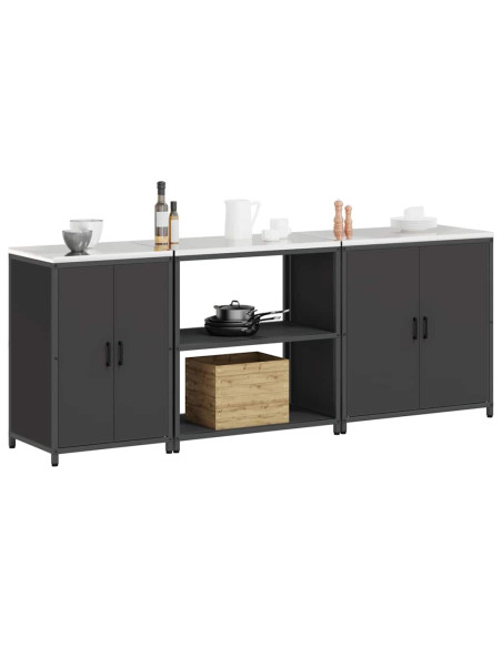 Set di Stoccaggio per Cucina con lo scaffale 3 pcs Nero Acciaio