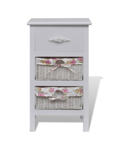 Armadio con 1 Cassetto e 2 Cestini Bianco in Legno di Paulownia 2