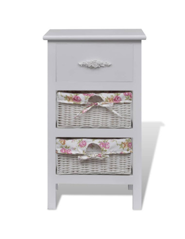 Armadio con 1 Cassetto e 2 Cestini Bianco in Legno di Paulownia