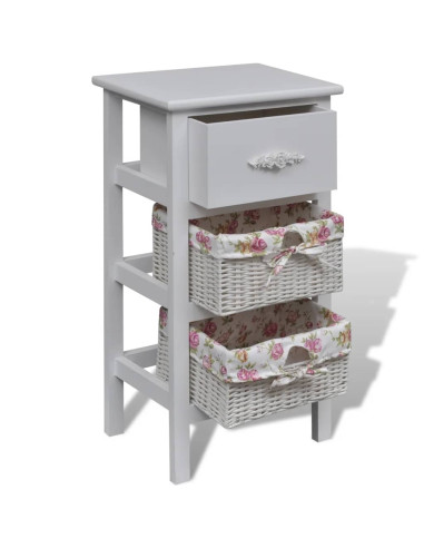 Armadio con 1 Cassetto e 2 Cestini Bianco in Legno di Paulownia