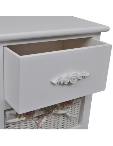 Armadio con 1 Cassetto e 2 Cestini Bianco in Legno di Paulownia