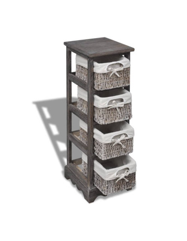 Struttura in Legno con 4 Cestini Intrecciati Marrone