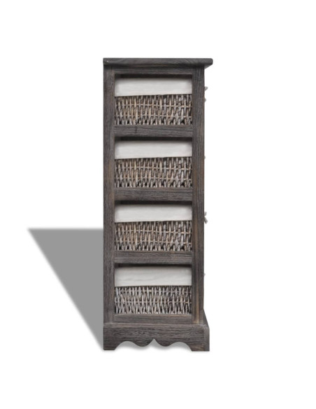 Struttura in Legno con 4 Cestini Intrecciati Marrone