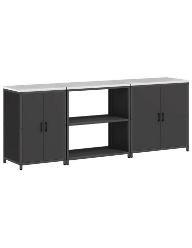 Set di Stoccaggio per Cucina con lo scaffale 3 pcs Nero Acciaio