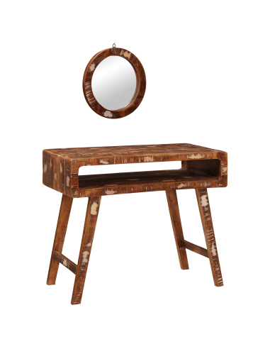 Tavolo da Trucco con specchio Marrone Legno Recuperato Massello