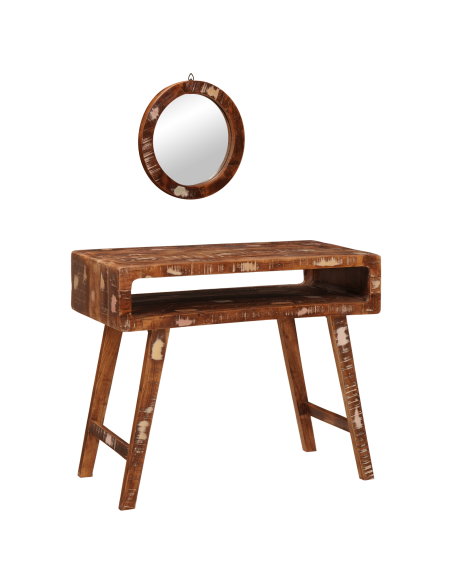 Tavolo da Trucco con specchio Marrone Legno Recuperato Massello