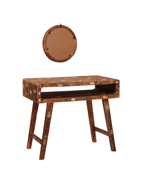 Tavolo da Trucco con specchio Marrone Legno Recuperato Massello