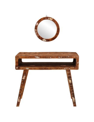 Tavolo da Trucco con specchio Marrone Legno Recuperato Massello