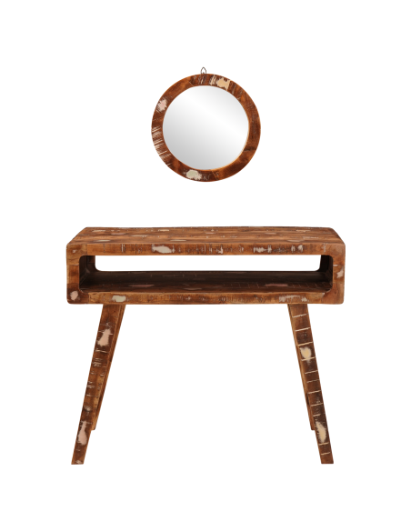 Tavolo da Trucco con specchio Marrone Legno Recuperato Massello