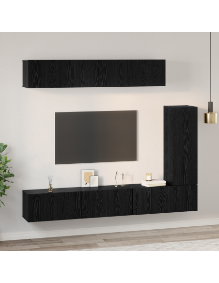 Set mobile TV 6 pcs Rovere Nero Legno multistrato