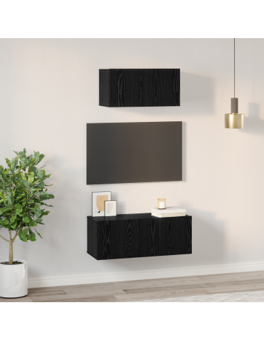 Set mobile TV 2 pcs Rovere Nero Legno multistrato