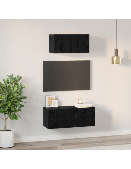 Set mobile TV 2 pcs Rovere Nero Legno multistrato