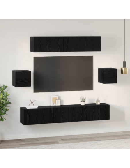 Set di Armadietti TV Altro 7 pcs Rovere Nero 80 x 30 x 30 cm