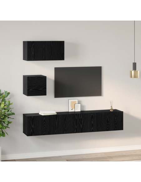 Set Mobile TV Altro 4 pcs Rovere Nero 80 x 30 x 30 cm
