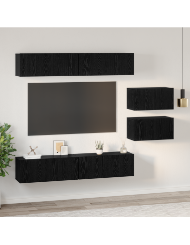 Set mobile TV 6 pcs Rovere Nero Legno multistrato