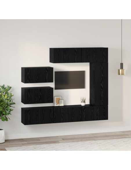 Set mobile TV 8 pcs Rovere Nero Legno multistrato