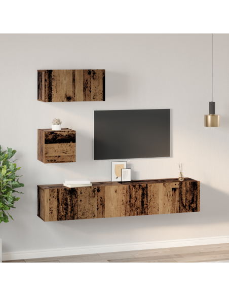 Mobile TV da Parete 4 pcs Legno Antico 30.5 x 30 x 30 cm Media