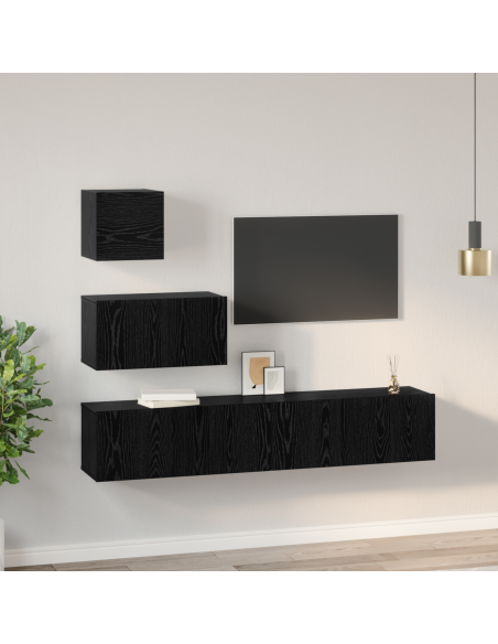 Mobile TV da Parete con lo scaffale con archiviazione con porta 4 pcs Rovere Nero