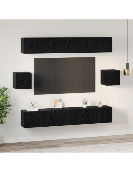 Set di Armadietti TV Altro 8 pcs Rovere Nero 60 x 30 x 30 cm