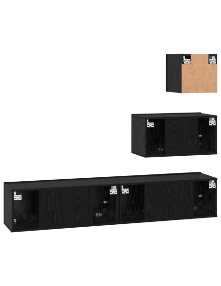 Mobile TV da Parete con lo scaffale con archiviazione con porta 4 pcs Rovere Nero