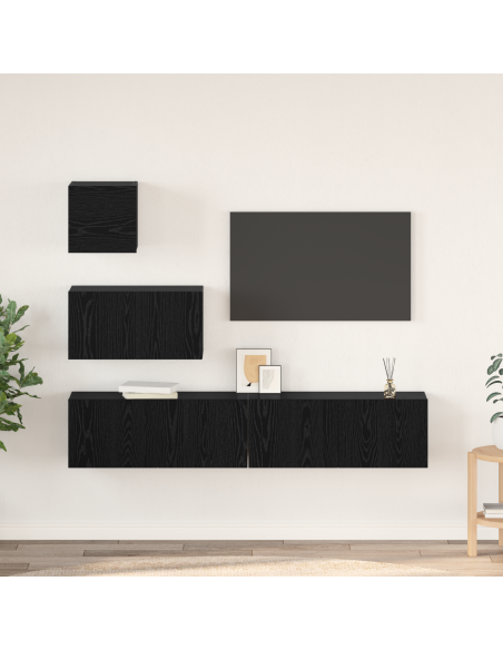 Mobile TV da Parete con lo scaffale con archiviazione con porta 4 pcs Rovere Nero