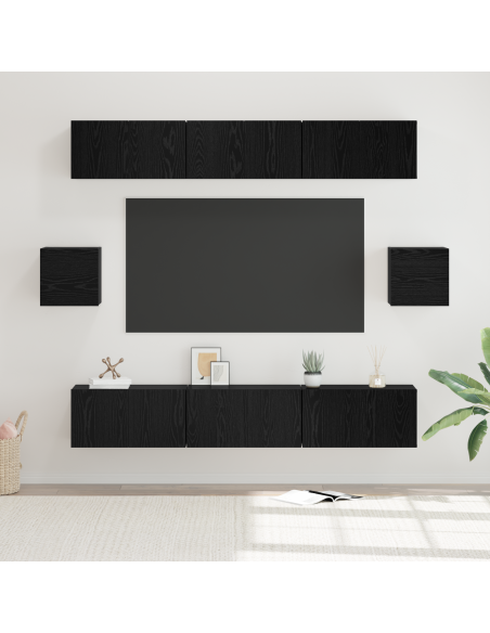 Set di Armadietti TV Altro 8 pcs Rovere Nero 60 x 30 x 30 cm