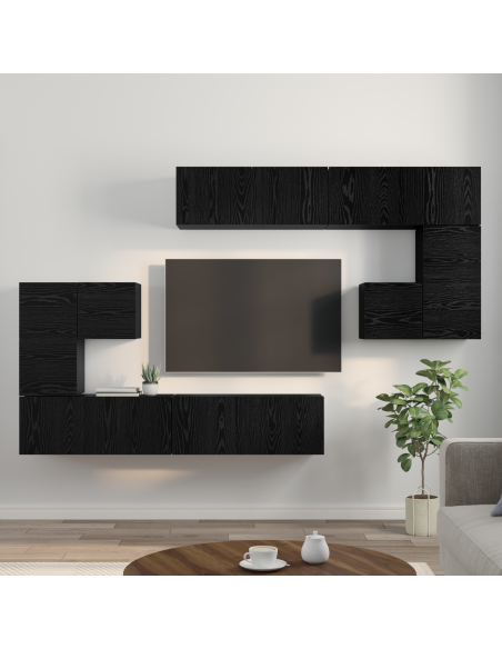 Set mobile TV con archiviazione con porta 8 pcs Rovere Nero