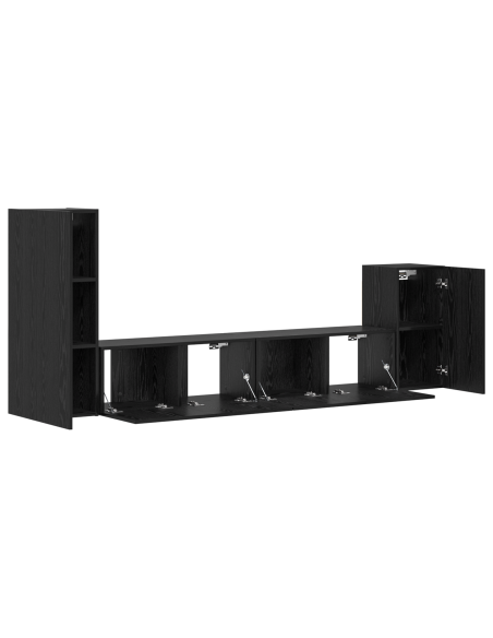 Mobile TV da Parete 4 pcs Rovere Nero Legno multistrato