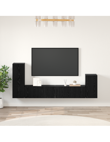 Mobile TV da Parete 3 pcs Rovere Nero Legno multistrato