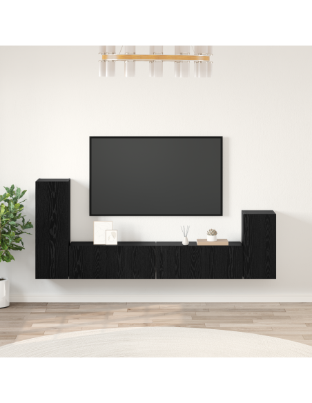 Mobile TV da Parete 4 pcs Rovere Nero Legno multistrato