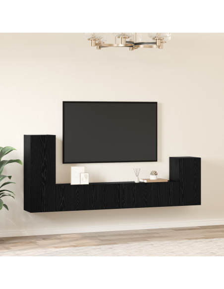 Mobile TV da Parete 4 pcs Rovere Nero Legno multistrato