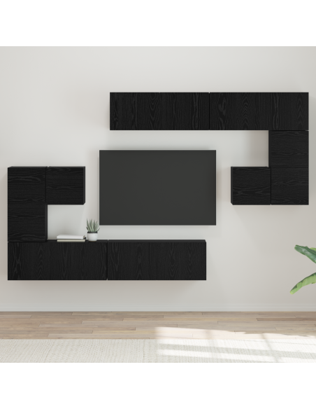 Set mobile TV con archiviazione con porta 8 pcs Rovere Nero