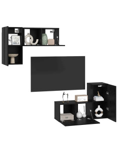 Set mobile TV Montaggio a parete Rovere Nero Legno multistrato